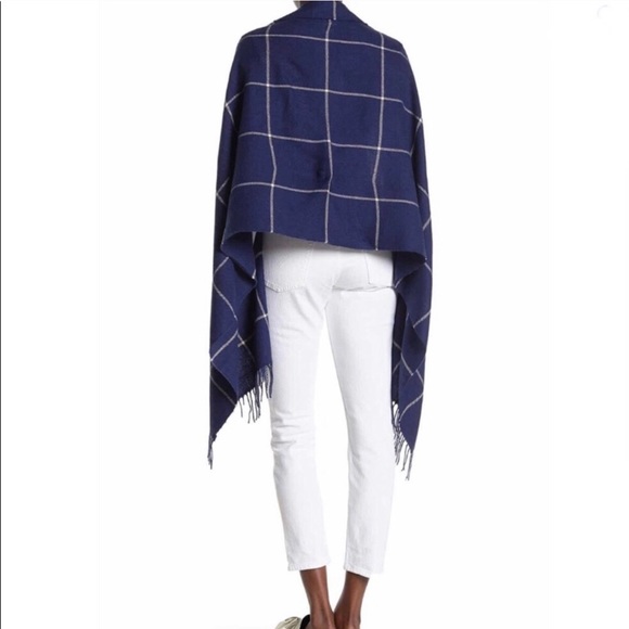 Madewell Navy Plaid Windowpane Cape Scarf - Picture 4 of 8